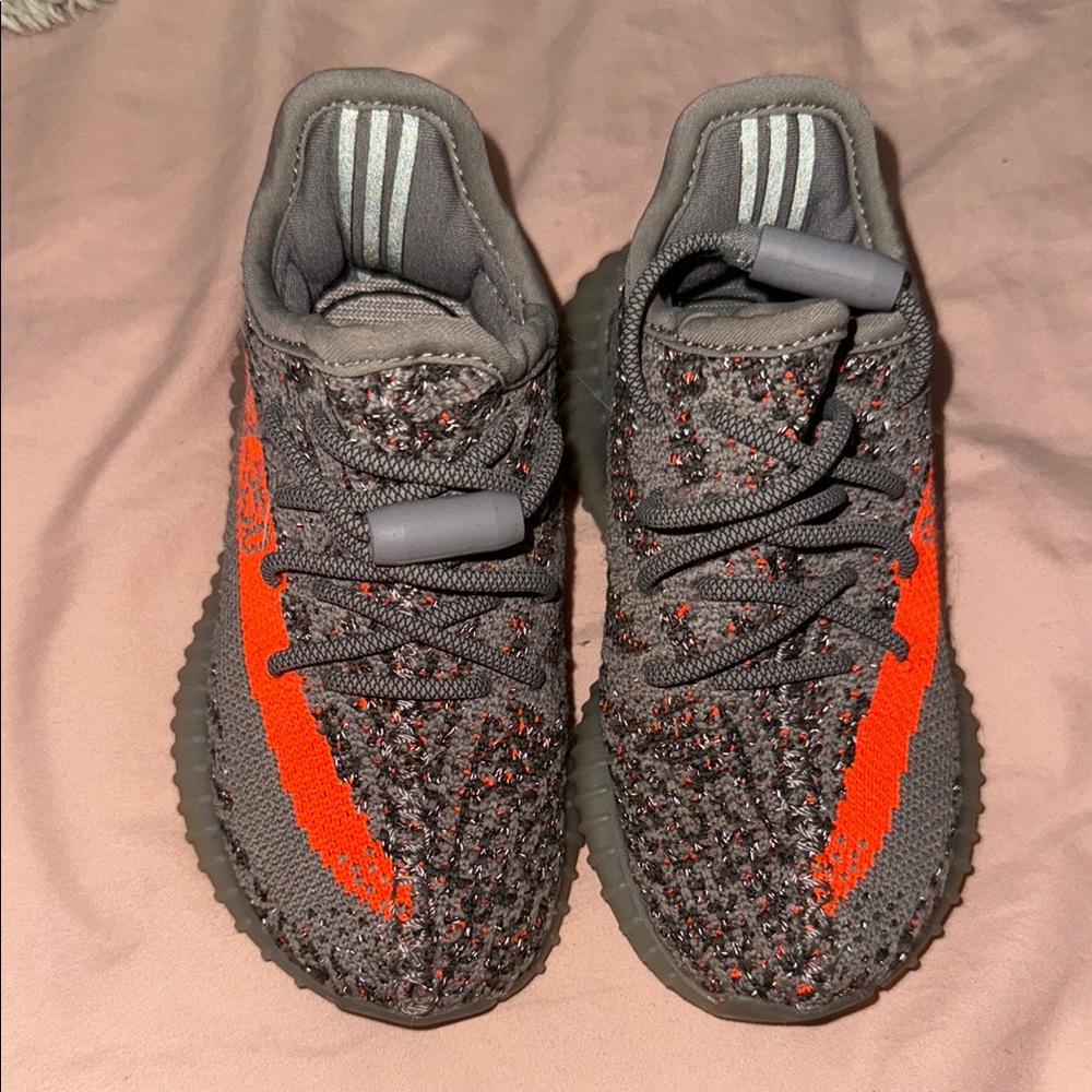 Yeezy Gray and Orange Sneakers with Primeknit Upper